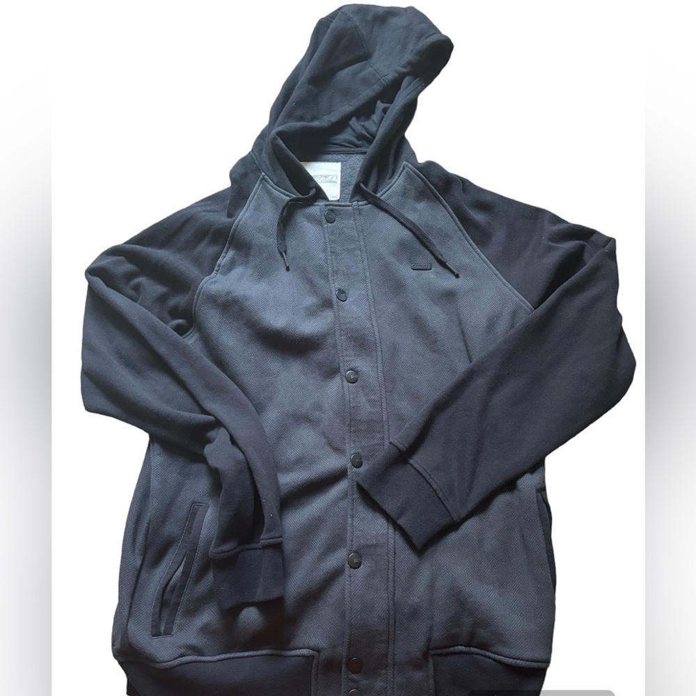 Ezekiel Jacket Hoodie w Snaps & Zipper Skateboard Skater Gray Black XXL